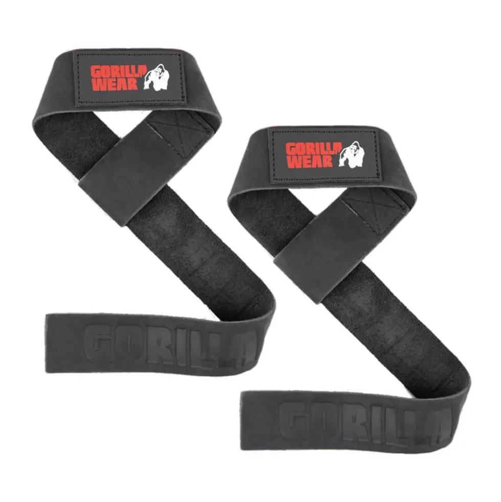 Gorilla Wear Gear Leather Lifting Straps, Black