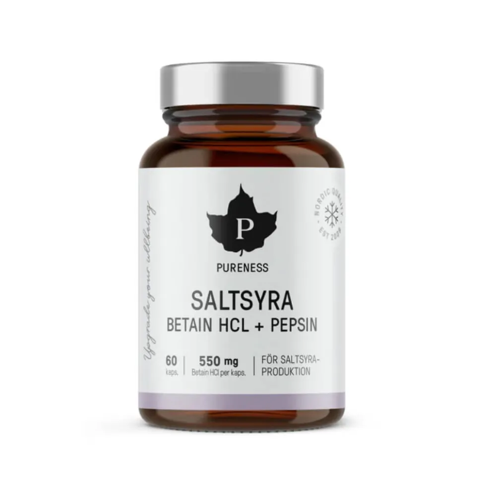 Pureness Saltsyra Betain HCI + Pepsin, 60 caps